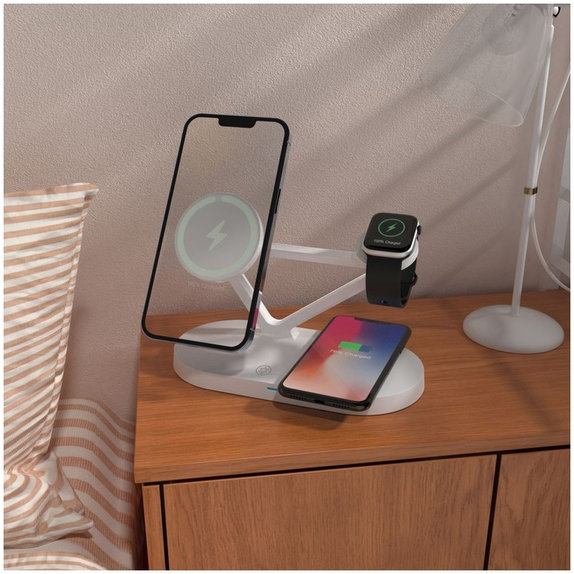 Wireless charger QI15W-A41 3IN1 Magnetic MagSafe, white, Tech-Protect