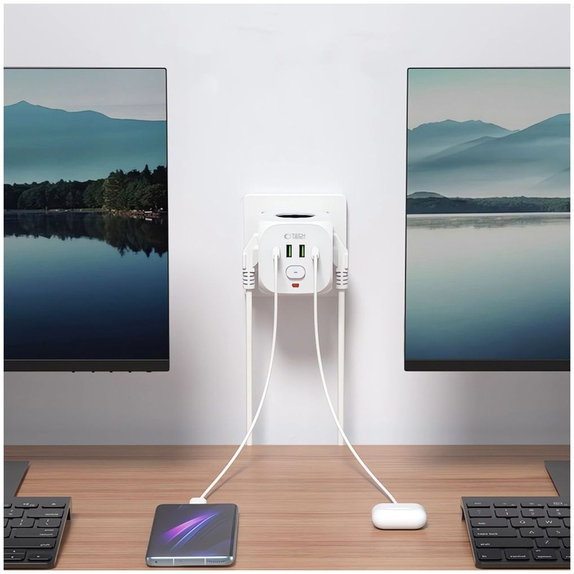 Wall charger PCL3X4 Power Socket 2 USB & 2 USB-C & 3 Socket, white, Tech-Protect