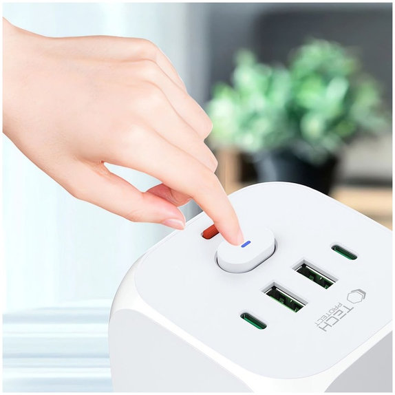 Wall charger PCL3X4 Power Socket 2 USB & 2 USB-C & 3 Socket, white, Tech-Protect