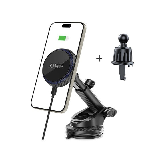 Car mount MM15W-V4 Magnetic MagSafe Dashboard & Vent 15W, black, Tech-Protect