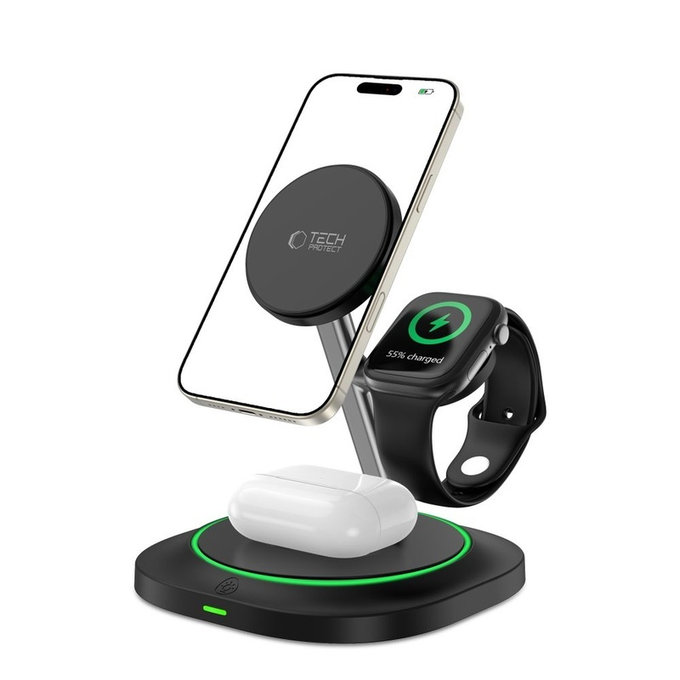 Wireless charger QI15W-A46 3IN1 Magnetic MagSafe, black, Tech-Protect