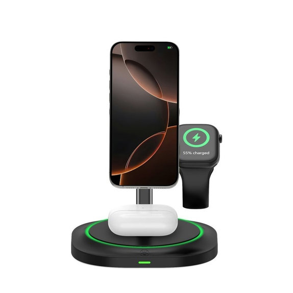 Wireless charger QI15W-A46 3IN1 Magnetic MagSafe, black, Tech-Protect