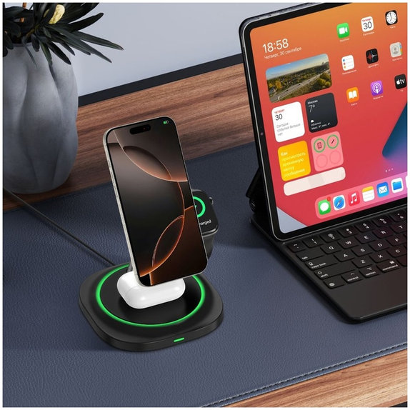 Wireless charger QI15W-A46 3IN1 Magnetic MagSafe, black, Tech-Protect