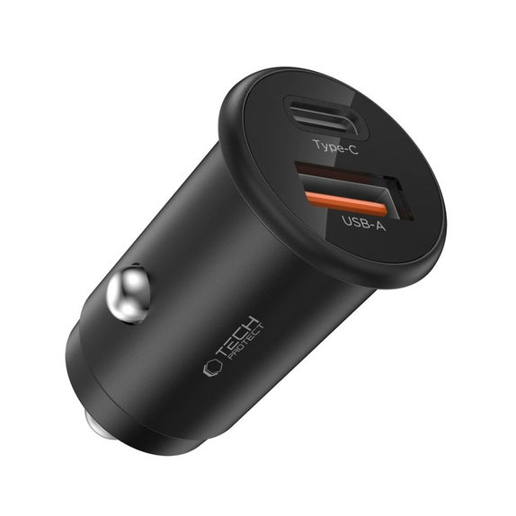 Car charger CC02 2-PORT PD 35W / QC3.0, black, Tech-Protect