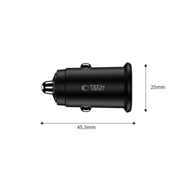 Car charger CC02 2-PORT PD 35W / QC3.0, black, Tech-Protect