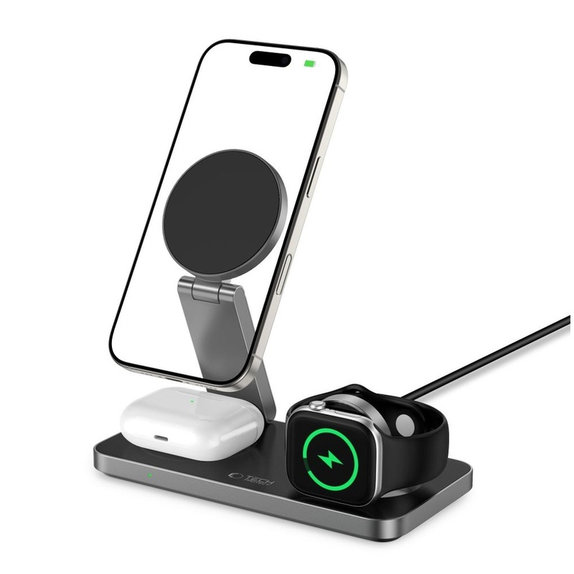 Wireless charger QI15W-A47 3IN1 Magnetic MagSafe, black, Tech-Protect