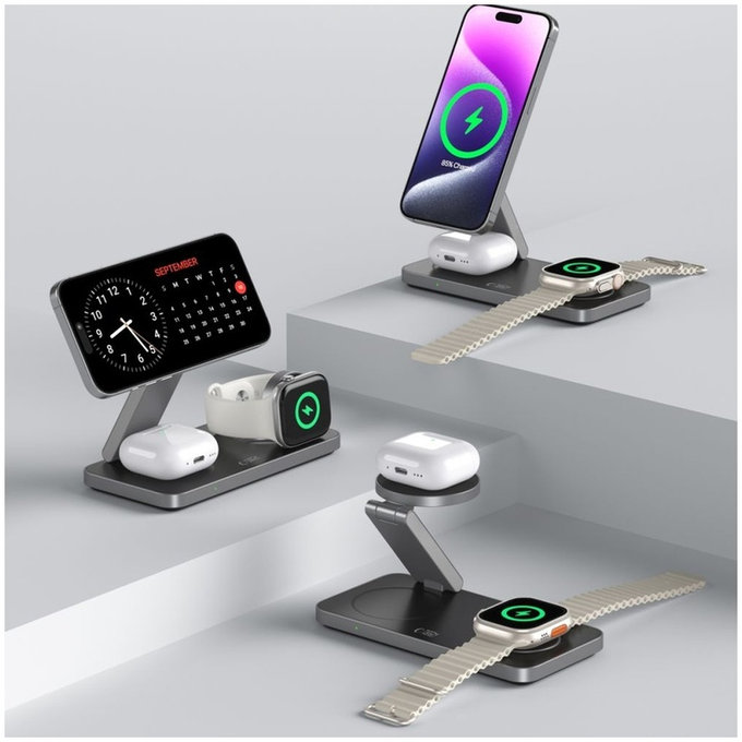 Wireless charger QI15W-A47 3IN1 Magnetic MagSafe, black, Tech-Protect