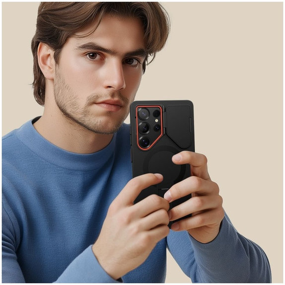 Case Kevlar Aura MagSafe for Samsung S25 Ultra, black/orange, Tech-Protect