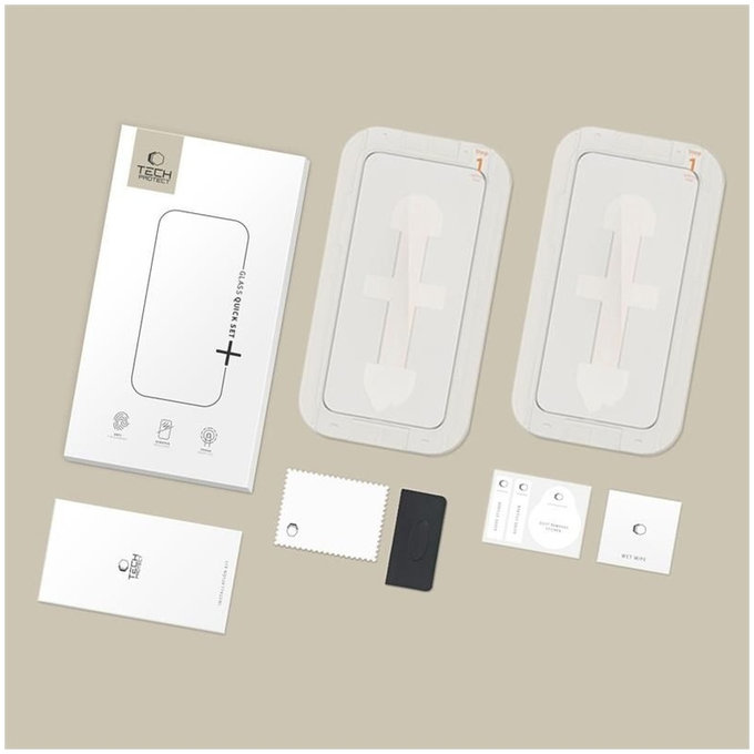Tempered glass Quick Set+ 2-PACK for iPhone 15 / 16, black, Tech-Protect