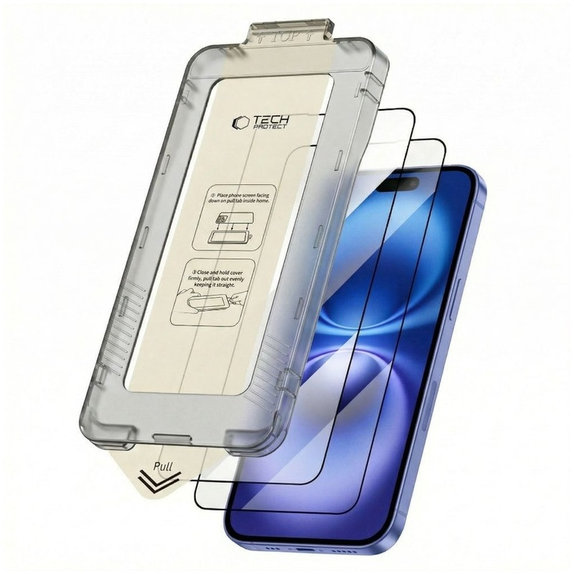 Tempered glass Quick Set+ 2-PACK for iPhone 15 / 16, black, Tech-Protect