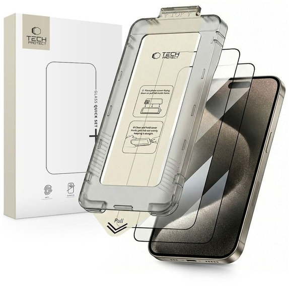 Tempered glass Quick Set+ 2-PACK for iPhone 15 Pro, black, Tech-Protect