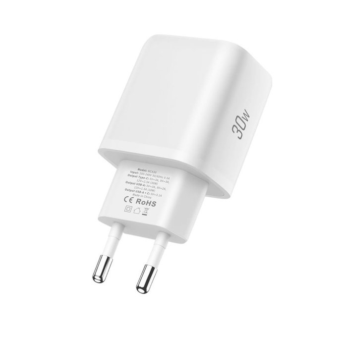 Wall charger NCA30 2-PORT PD 30W / QC3.0 + Lightning Cable, white, Tech-Protect