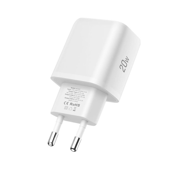Wall charger NCA20 2-PORT PD 20W / QC3.0, white, Tech-Protect