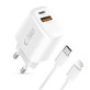 Wall charger NCA20 2-PORT PD 20W / QC3.0 + Lightning Cable, white, Tech-Protect
