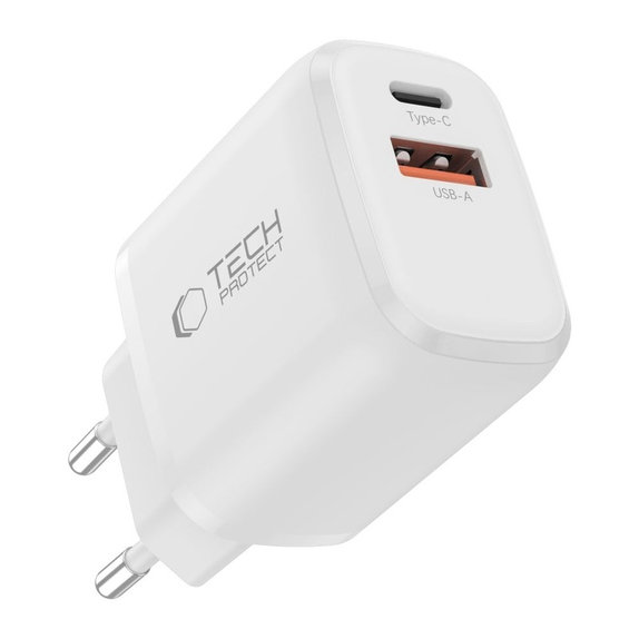 Wall charger NCA20 2-PORT PD 20W / QC3.0 + USB-C Cable, white, Tech-Protect