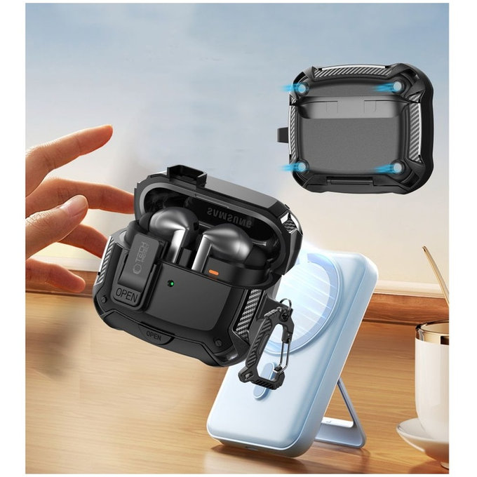Earbuds case Carbonox MagSafe for Samsung Buds 3 / 3 FE / 3 Pro, black, Tech-Protect