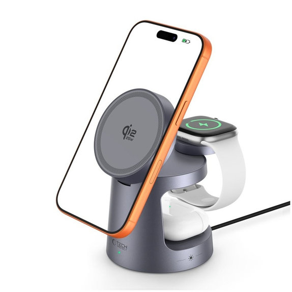 Wireless charger A48 3IN1 Magnetic MagSafe 25W Qi2.2, Dark Grey, Tech-Protect