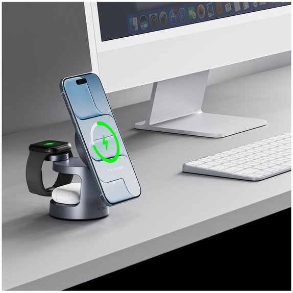 Wireless charger A48 3IN1 Magnetic MagSafe 25W Qi2.2, Dark Grey, Tech-Protect