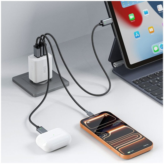 Wall charger NCA65W-GAN 3-PORT PD 65W / QC3.0, white, Tech-Protect