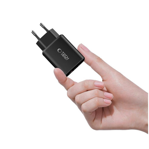 Wall charger NCA65W-GAN 3-PORT PD 65W / QC3.0, black, Tech-Protect
