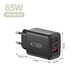 Wall charger NCA65W-GAN 3-PORT PD 65W / QC3.0, black, Tech-Protect
