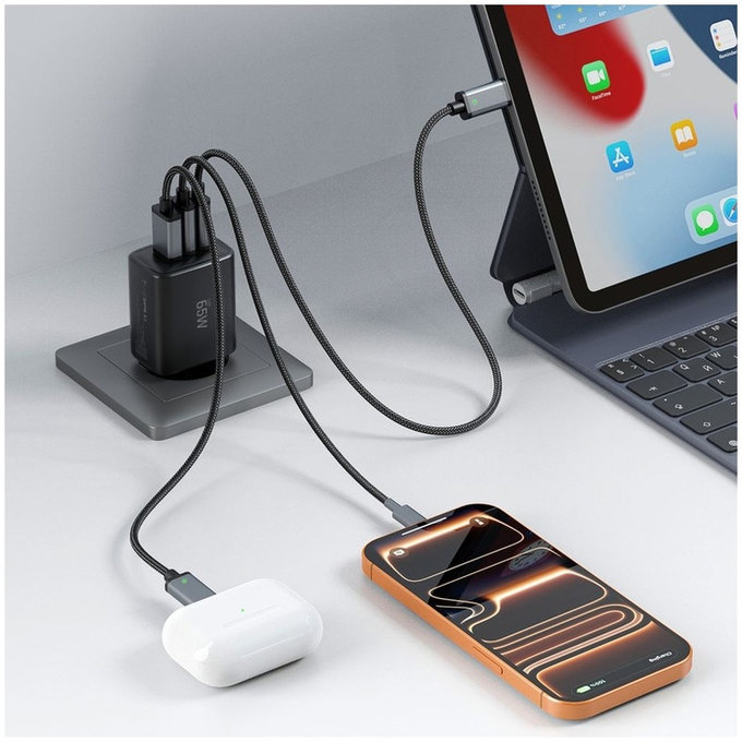 Wall charger NCA65W-GAN 3-PORT PD 65W / QC3.0, black, Tech-Protect