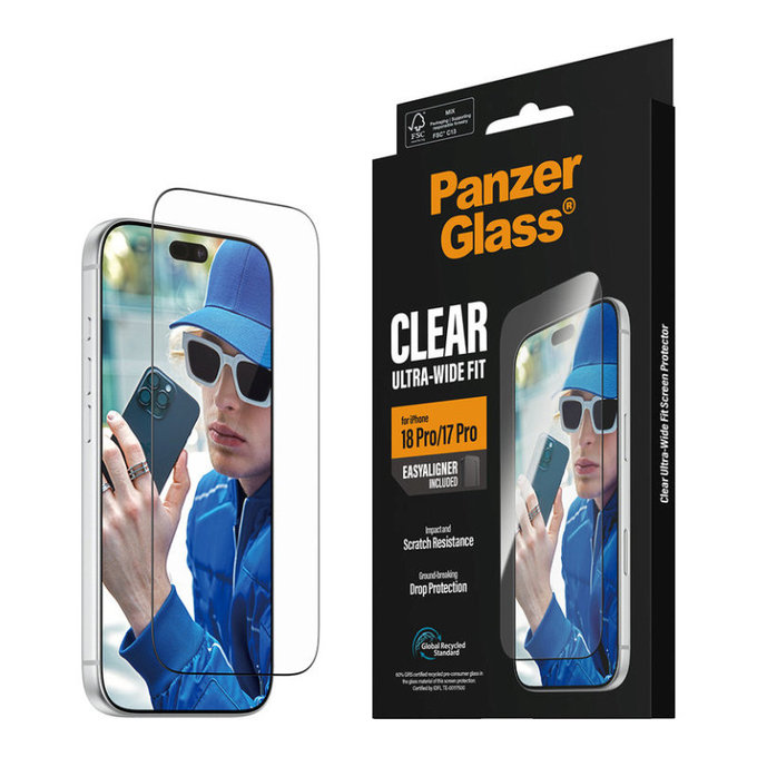 Tempered Glass UWF with Applicator for iPhone 18 Pro/17 Pro, Black, PanzerGlass