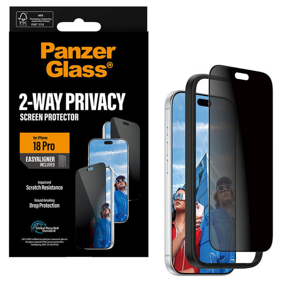 Tempered Glass UWF 2-Way Privacy with Applicator for iPhone 18 Pro, Black, PanzerGlass