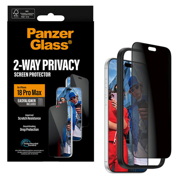Tempered Glass UWF 2-Way Privacy with Applicator for iPhone 18 Pro Max, Black, PanzerGlass