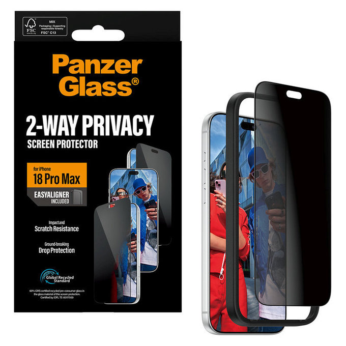 Tempered Glass UWF 2-Way Privacy with Applicator for iPhone 18 Pro Max, Black, PanzerGlass