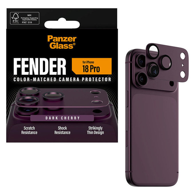 Fender Camera Lens Protector for iPhone 18 Pro, Dark Cherry, PanzerGlass