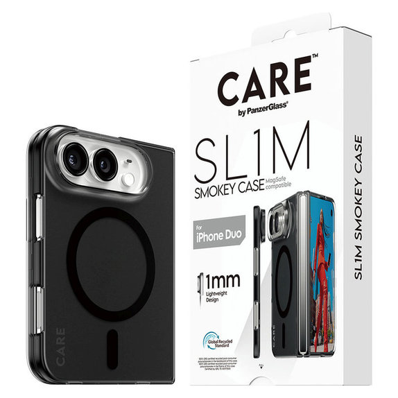 SL1M Smokey Case with Black MagSafe for iPhone Duo, PanzerGlass