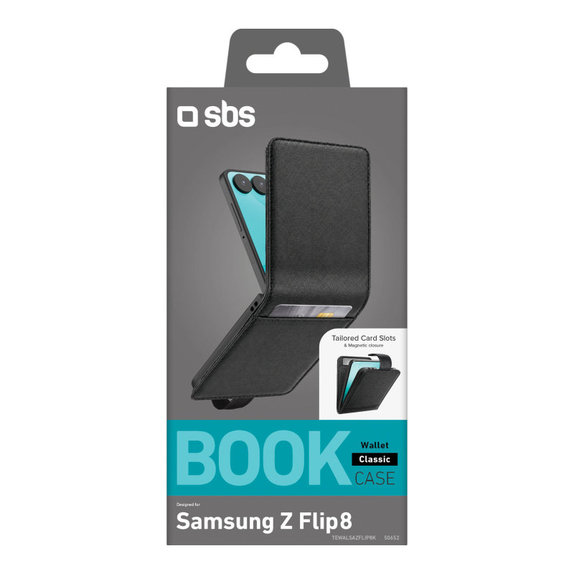 Case Wallet Stand for Samsung Galaxy Z Flip8, Black, SBS