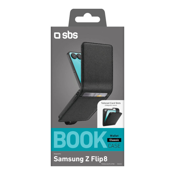 Case Wallet Stand for Samsung Galaxy Z Flip8, Black, SBS