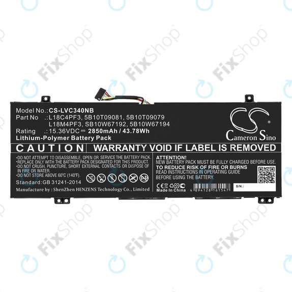 Battery for Lenovo Ideapad C340, Ideapad Flex, 2850mAh, Li-Pol, 15.36V, L18C4PF3, HQ