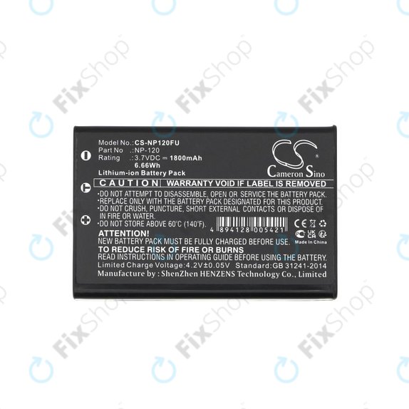 Battery for Toshiba Camileo H30, FujiFilm NP-120, 1800mAh, Li-Ion, 3.7V, PX1657, HQ