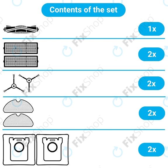 Replacement set for Yeedi Cube, CC (1x Main brush, 2x Filter, 2x Side brush, 2x Mop cloth, 2x Dust bag)