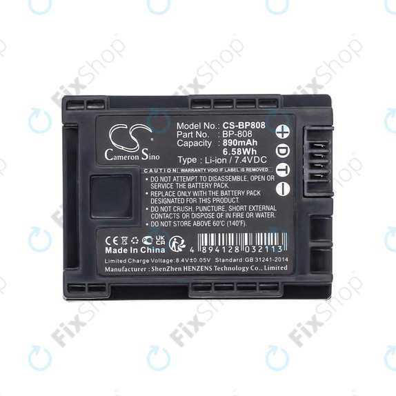 Battery for Canon FS10, FS11, FS100, 890mAh, Li-Ion, 7.4V, BP-808, HQ