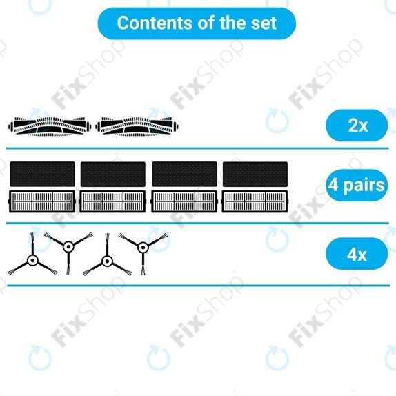 Replacement set for Xiaomi Viomi S9, Proscenic M7 Pro, M7 Max, M8 Pro (2x Main brush, 4x Filter, 4x Side brush)