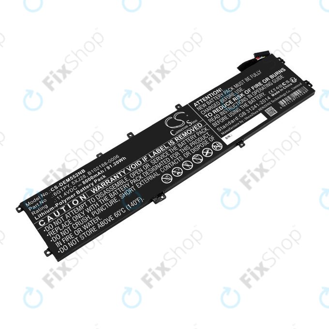 Battery for Dell XPS 15, Dell Precision 9560, 9570, 8000mAh, Li-Pol, 11.4V, 6GTPY, HQ