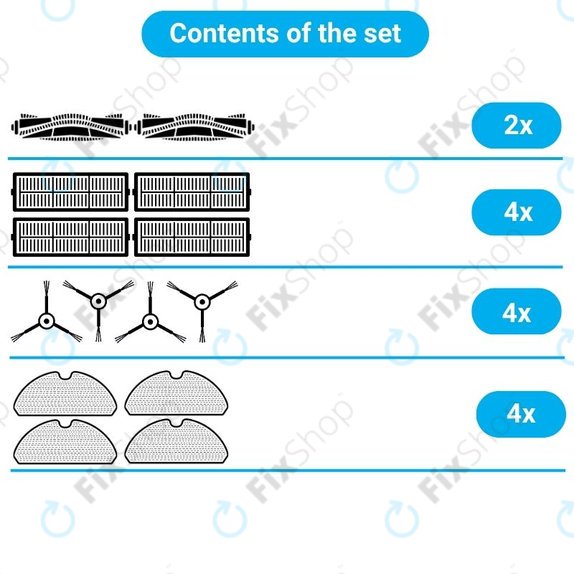 Replacement set for Xiaomi Viomi V3 MAX (2x Main brushes, 4x Filters, 4x Side brushes, 4x Mop cloths)