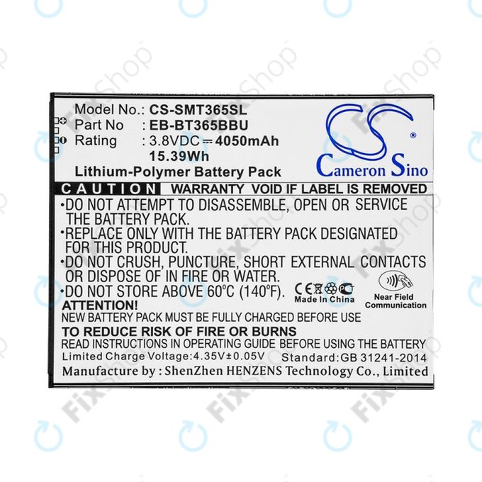 Battery for Samsung Galaxy Tab Active 2 8.0, 4050mAh, Li-Pol, 3.8V, EB-BT365BBU, HQ