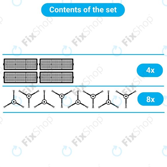 Replacement set for Xiaomi Robot Vacuum E5 (4x Filter, 8x Side brush)