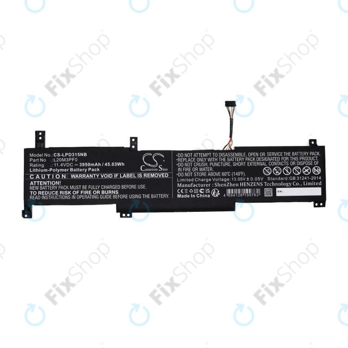 Battery for Lenovo IdeaPad 3-series, 3950mAh, Li-Pol, 11.4V, L20M3PF0, HQ