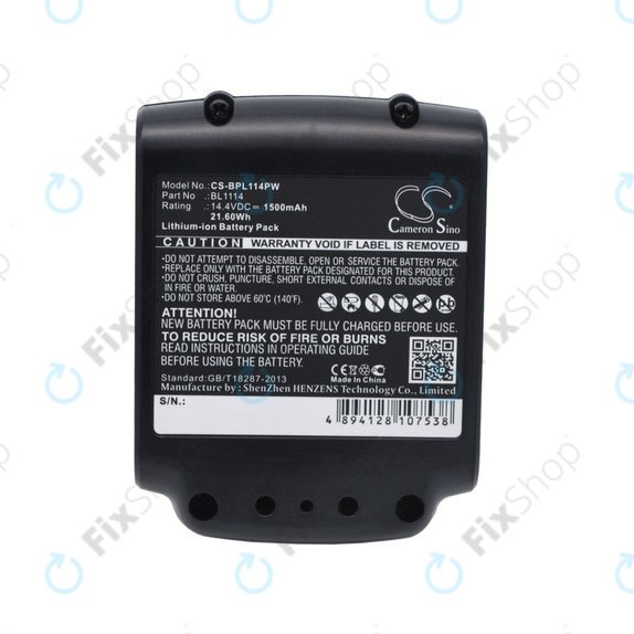 Battery for Black & Decker ASL146BT12A, LBXR16, SSL20SB, 1500mAh, Li-Ion, 14.4V, BL1114, HQ