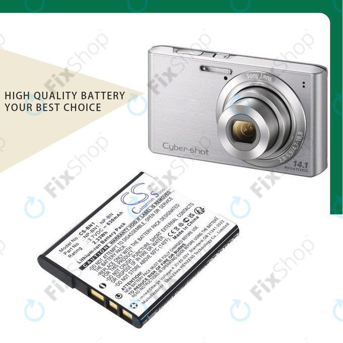 Battery for Sony Cyber-Shot DSC-TX20, TX9, 630mAh, Li-Ion, 3.7V, NP-BN1, HQ
