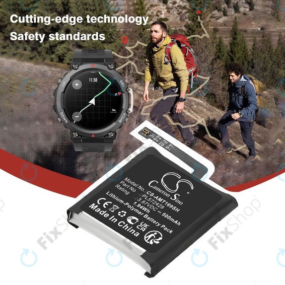 Battery for Amazfit T-Rex 2, A2169, A2170, 500mAh, Li-Pol, 3.87V, PL572428, HQ
