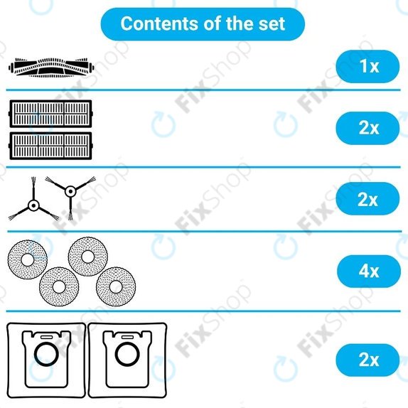 Replacement set for Xiaomi Robot Vacuum X10 (1x Main brush, 2x Filters, 2x Side brushes, 2x Mop cloths, 2x Dust bags)