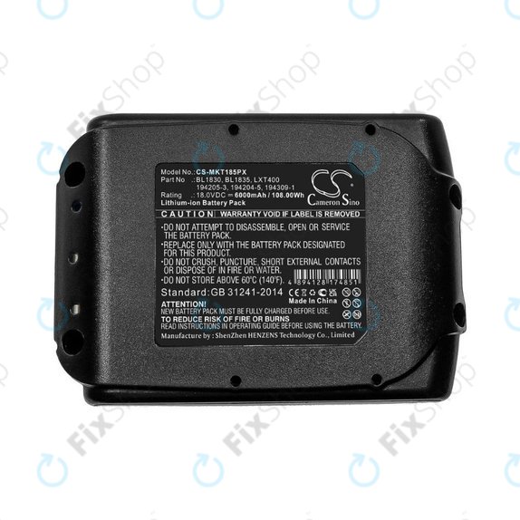 Makita 18V - Battery BL1830, BL1835, LXT400,194205-3, 194204-5, 194309-1 Li-Ion 18.0V 6000mAh HQ