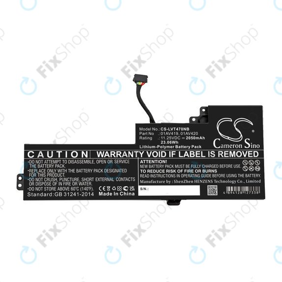 Battery for Lenovo Thinkpad A285, T470, T480, 2050mAh, Li-Pol, 11.25V, 01AV419, HQ